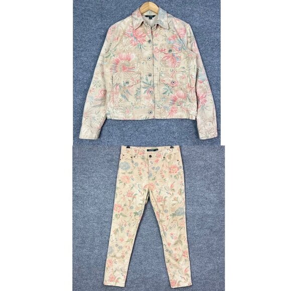 Ralph Lauren Antique Floral Jacket Blazer and Pant Sz 8 Set Art-to-Wear Sz M - Picture 1 of 10